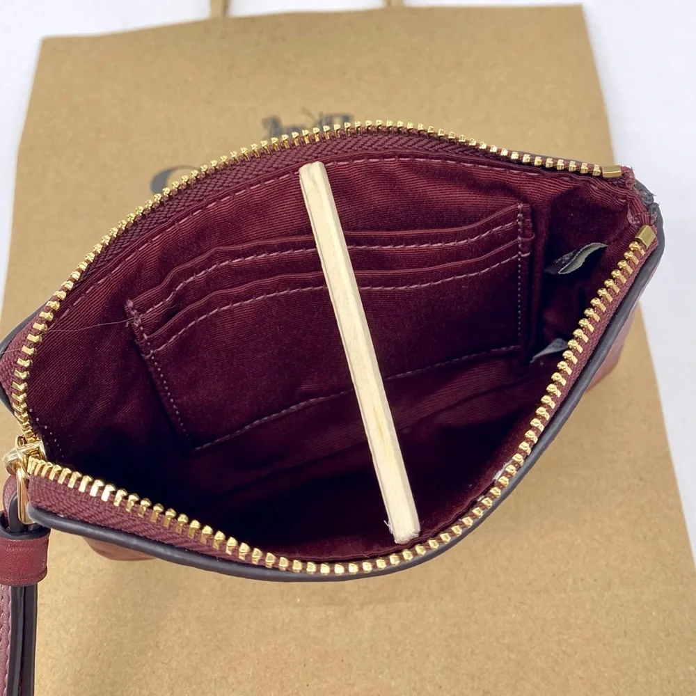 Coach Corner Zip Signature Leather Wristlet Wallet